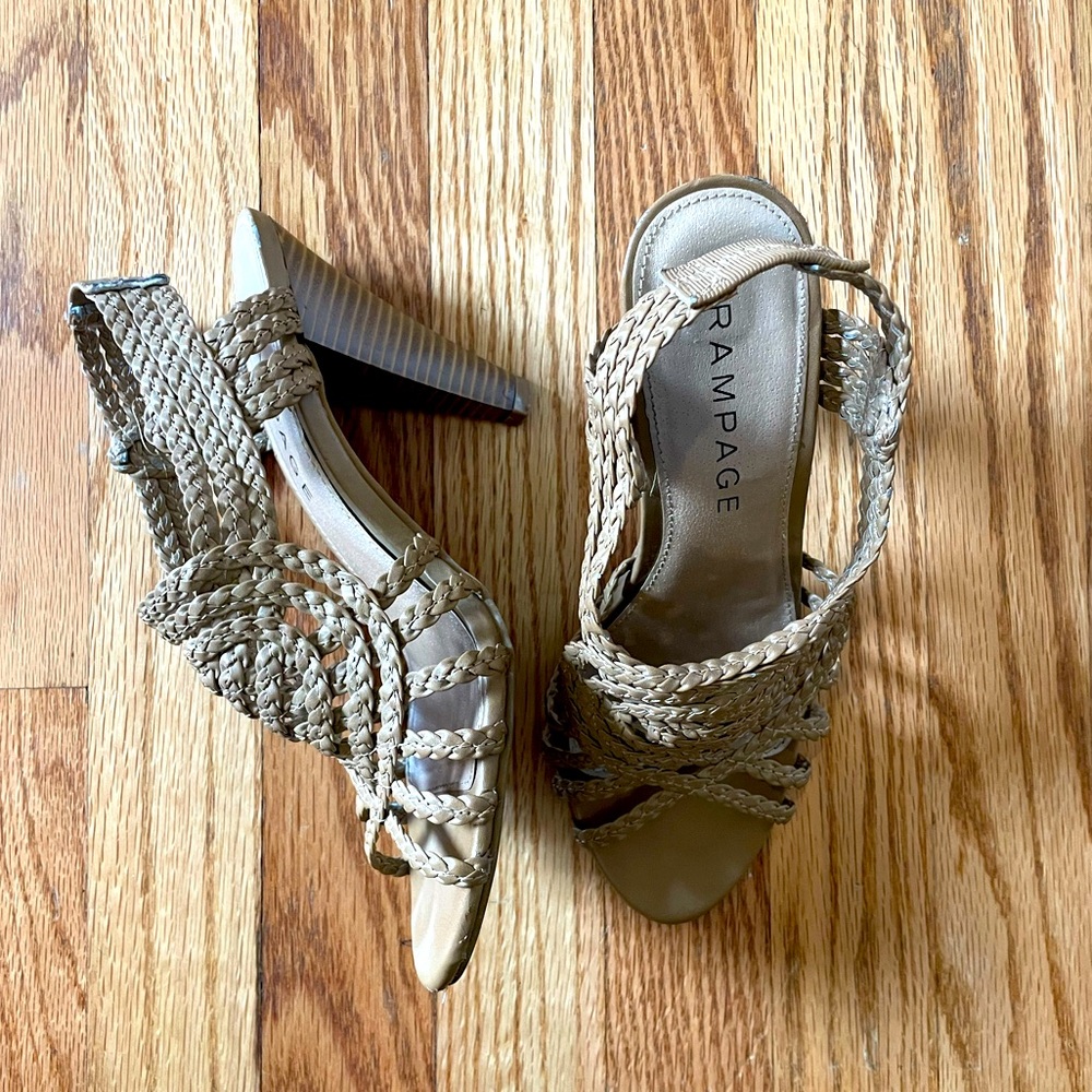 Rampage Tan Braided Slingback Heeled Sandal size 7.5